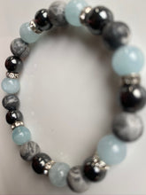 Load image into Gallery viewer, 8mm Scenic Jasper, Hematite & Aquamarine Gemstone Bracelet