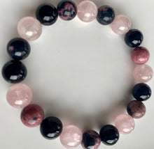 Load image into Gallery viewer, 10mm Rhodonite, Rose Quartz & Onyx Bracelet