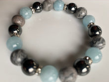 Load image into Gallery viewer, 10mm Scenic Jasper, Hematite & Aquamarine Gemstone Bracelet