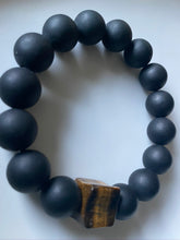 Load image into Gallery viewer, 14mm Matte Black Onyx & Tiger's Eye Gemstone Bracelet
