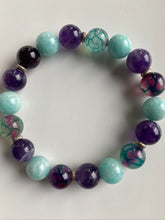 Load image into Gallery viewer, 10mm Amethyst, Dragon Vein & Amazonite Gemstone Bracelet