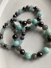 Load image into Gallery viewer, 10mm Scenic Jasper, Hematite & Aquamarine Gemstone Bracelet