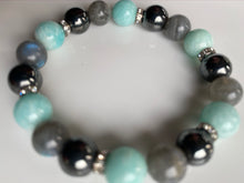 Load image into Gallery viewer, 10mm Labradorite, Hematite & Aquamarine Gemstone Bracelet