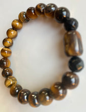 Load image into Gallery viewer, 10mm Tiger's Eye & Onyx Gemstone Bracelet