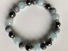Load image into Gallery viewer, 8mm Scenic Jasper, Hematite & Aquamarine Gemstone Bracelet
