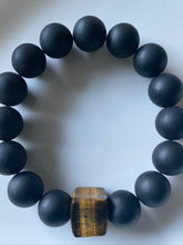Load image into Gallery viewer, 14mm Matte Black Onyx & Tiger's Eye Gemstone Bracelet