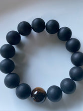 Load image into Gallery viewer, 14mm Matte Onyx & Tiger's Eye Gemstone Bracelet