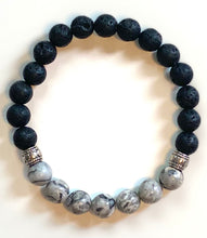 Load image into Gallery viewer, 8mm Lava with Scenic Jasper Essential Oil Diffuser Bracelet