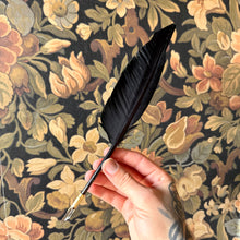 Load image into Gallery viewer, The Shadow Scribe – Black Goose Feather Quill with Brass Nib Holder