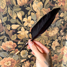 Load image into Gallery viewer, The Shadow Scribe – Black Goose Feather Quill with Brass Nib Holder