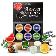 Load image into Gallery viewer, Zen &amp; Hearth Shower Steamers Gift Set for Women – 6 Pack Natural Aromatherapy Shower Bombs for Self-Care and Relaxation