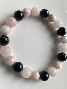 Onyx, Rose Quartz & Kunzite Gemstone Bracelet