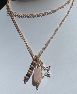 Rose Quartz / Rhodonite Charm Necklace