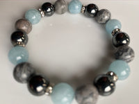 
              10mm Scenic Jasper, Hematite & Aquamarine Gemstone Bracelet
            