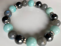 
              10mm Labradorite, Hematite & Aquamarine Gemstone Bracelet
            