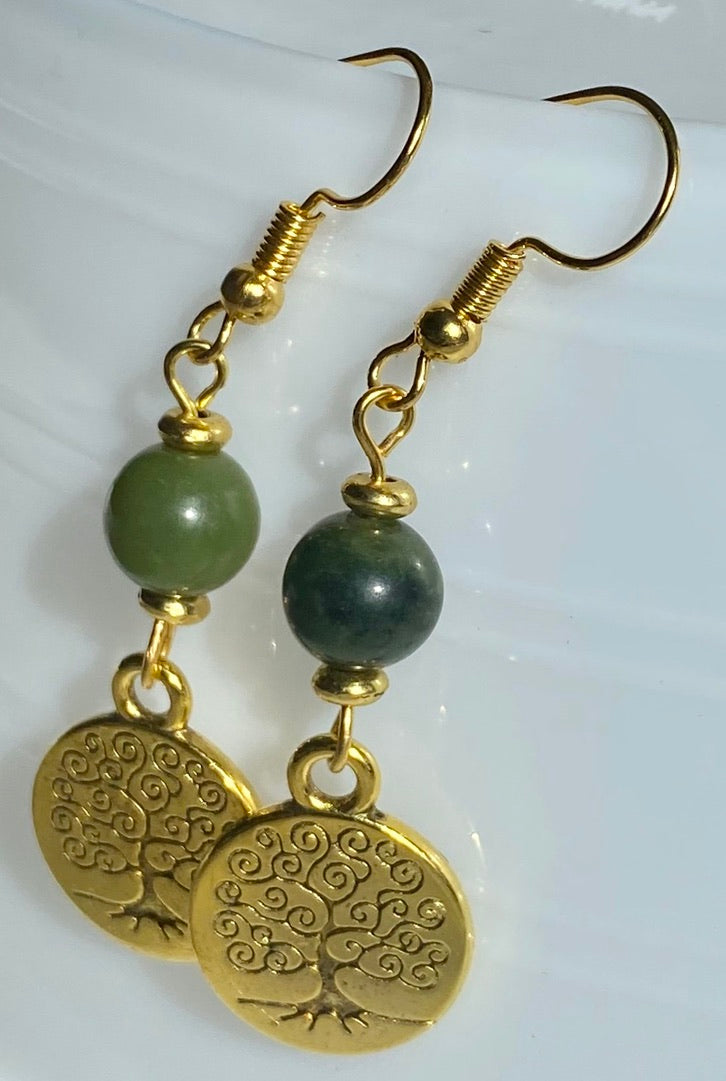 Gold Tree of Life Jade Earrings