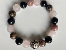 Load image into Gallery viewer, 10mm Rhodonite, Pink Quartz and Onyx Gemstone Bracelet