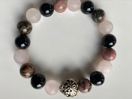 10mm Rhodonite, Pink Quartz and Onyx Gemstone Bracelet