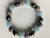 
              10mm Scenic Jasper, Hematite & Aquamarine Gemstone Bracelet
            
