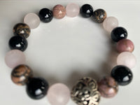 
              10mm Rhodonite, Pink Quartz and Onyx Gemstone Bracelet
            