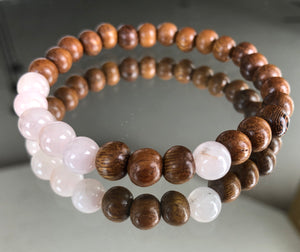 Rose Quartz Gemstone & Wood Bead Bracelet