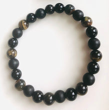 Load image into Gallery viewer, Blue Tigers Eye, Matte Onyx &amp; Natural Onyx Bracelet