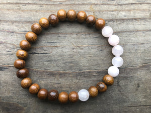 Rose Quartz Gemstone & Wood Bead Bracelet