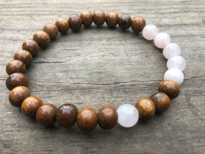 Rose Quartz Gemstone & Wood Bead Bracelet