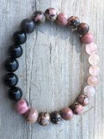 
              Rhodonite, Pink Quartz and Onyx Bracelet
            
