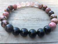 
              Rhodonite, Pink Quartz and Onyx Bracelet
            