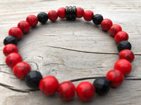 
              Red Sea Bamboo & Faceted Onyx Gemstone Bracelet
            