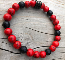 Load image into Gallery viewer, Red Sea Bamboo &amp; Faceted Onyx Gemstone Bracelet