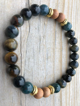 Load image into Gallery viewer, Blue Tiger&#39;s Eye, Moss Agate &amp; Sandalwood Gemstone Bracelet