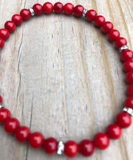 Mini Red Sea Coral Bamboo Gemstone Bracelet