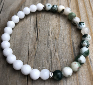 White Jade & Green Jasper Gemstone Bracelet