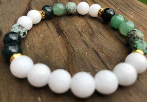 White Jade, Turquoise, Aventurine & Moss Agate Gemstone Bracelet