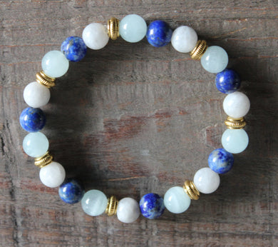 Lapis Lazuli, Blue Moonstone & Aquamarine Bracelet