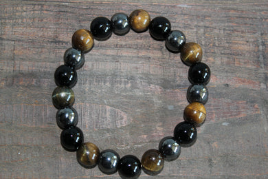 Obsidian, Hematite & Tiger's Eye Gemstone Bracelet