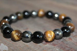Obsidian, Hematite & Tiger's Eye Gemstone Bracelet