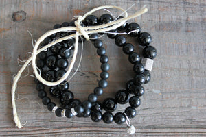 Obsidian Mi Familia Gemstone Bracelet set