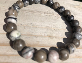 Zebra Jasper & Petrified Wood Gemstone Bracelet