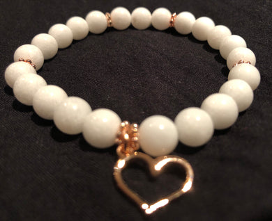 White Jade Heart Gemstone Bracelet