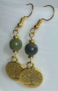 Jade Tree of Life Gold Earrings